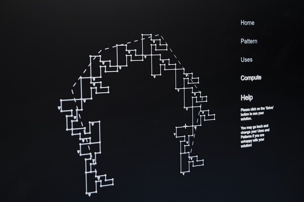 A screenshot of a software reconstruction of CISP, an early early example of a software for generative urban design developed by Christos Yessios in 1972 at Carnegie Mellon University.